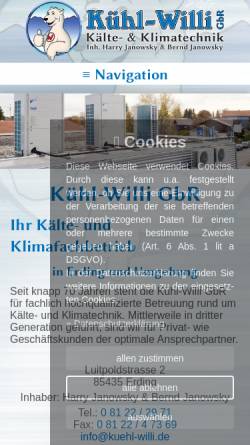 Vorschau der mobilen Webseite www.kuehl-willi.de, Janowsky Kälte- und Klimatechnik