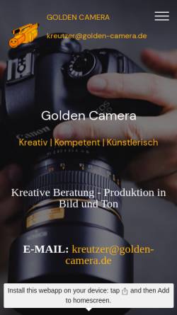 Vorschau der mobilen Webseite www.golden-camera.de, Golden Camera - Kurt Kreutzer
