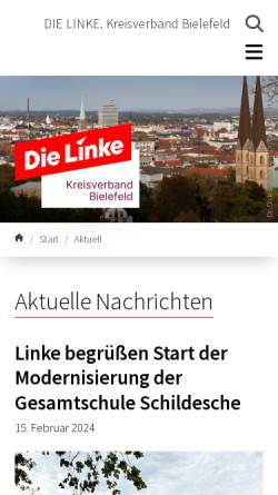 Vorschau der mobilen Webseite www.dielinke-bielefeld.de, Die Linke., Kreisverband Bielefeld