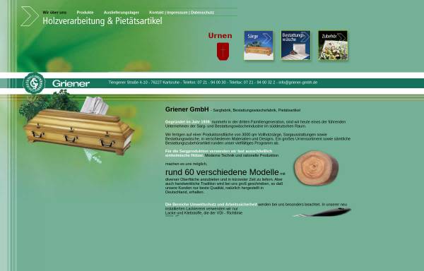 Vorschau von www.griener-gmbh.de, Griener Holzverarbeitung und Pietätsartikel