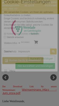 Vorschau der mobilen Webseite www.weinlade.de, Weinlade am Gutenbergplatz