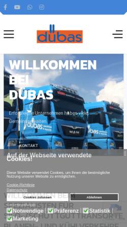 Vorschau der mobilen Webseite www.duebas.de, dübas speditions GmbH & Co logistik KG
