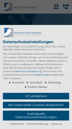 Vorschau der mobilen Webseite www.schreiner-praxisseminare.de, Rechtsanwalt Dr. Schreiner + Partner GbR