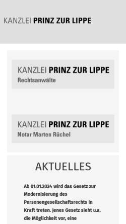 Vorschau der mobilen Webseite www.lippelaw.de, Kanzlei Prinz zur Lippe