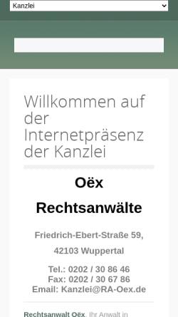 Vorschau der mobilen Webseite www.rechtsanwalt-oex-wuppertal.de, Jörg Oëx, Rechtsanwaltskanzlei