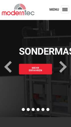 Vorschau der mobilen Webseite moderntec.de, Moderntec Maschinenbau und Vertriebs GmbH