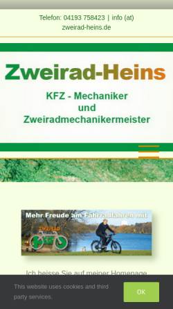 Vorschau der mobilen Webseite www.zweirad-heins.de, Zweirad-Heins, Hans-Dieter Heins