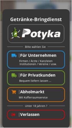Vorschau der mobilen Webseite www.potyka.com, Getränke-Bringdienst Potyka