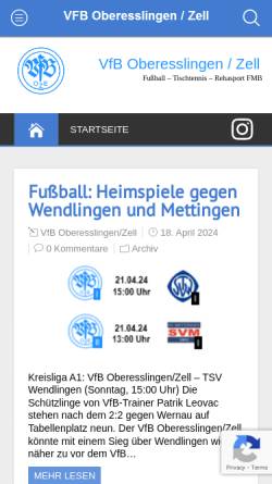 Vorschau der mobilen Webseite vfb-oberesslingen-zell.de, VfB Oberesslingen/Zell 1919 e.V.