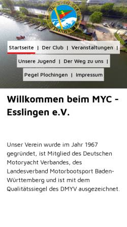 Vorschau der mobilen Webseite www.motoryachtclubesslingen.de, Motor Yacht Club Esslingen e.V.