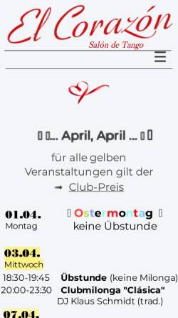 Vorschau der mobilen Webseite www.tangoclub-corazon.de, Tango in Freiburg