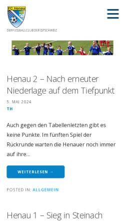 Vorschau der mobilen Webseite www.fchenau.ch, FC Henau