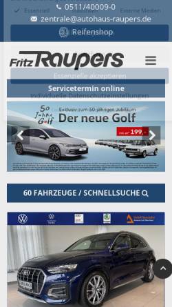 Vorschau der mobilen Webseite www.autohaus-raupers.de, Autohaus Fritz Raupers