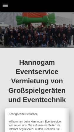 Vorschau der mobilen Webseite www.hannogam.de, Hannogam Veranstaltungsservice