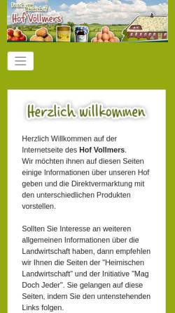 Vorschau der mobilen Webseite www.hof-vollmers.de, Hof Vollmers