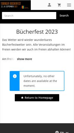 Vorschau der mobilen Webseite www.tuebinger-buecherfest.de, Tübinger Bücherfest