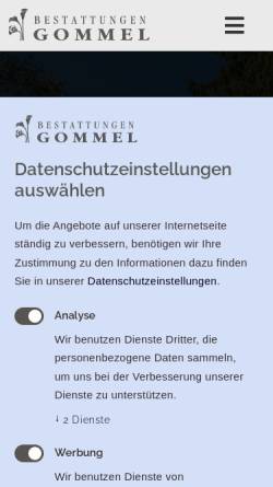 Vorschau der mobilen Webseite www.bestattungen-gommel.de, Bestattungen Gommel e.K