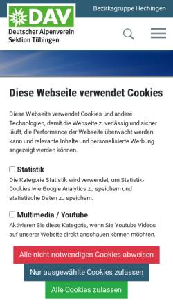Vorschau der mobilen Webseite www.dav-tuebingen.de, DAV Sektion Tübingen e.V.