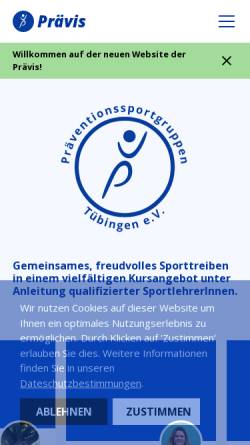 Vorschau der mobilen Webseite www.praeventionssport-tuebingen.de, Präventionssportgruppen Tübingen e.V