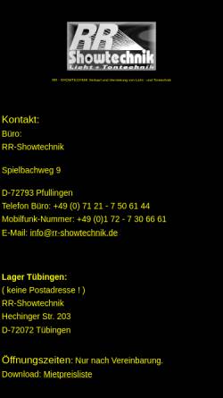 Vorschau der mobilen Webseite www.rr-showtechnik.de, RR-Showtechnik