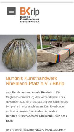 Vorschau der mobilen Webseite www.kunsthandwerk-rlp.de, Berufsverband Kunsthandwerk - BK Rheinland-Pfalz e.V.