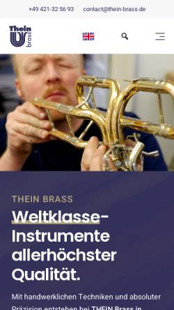 Vorschau der mobilen Webseite www.thein-brass.de, Thein Blechblasinstrumente