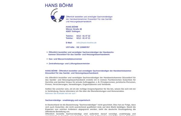 Vorschau von www.hans-boehm.de, Hans Böhm, Sanitär-, Solar- und Heizungstechnik