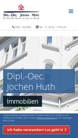 Vorschau der mobilen Webseite www.huth-immobilien.de, Dipl.- Oec. Jochen Huth - Immobilien