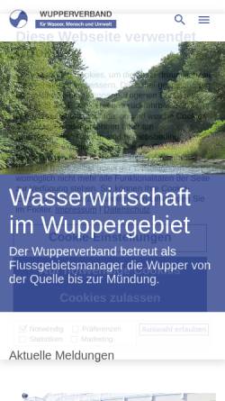 Vorschau der mobilen Webseite www.wupperverband.de, Wupperverband
