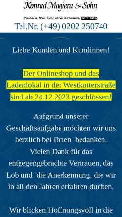 Vorschau der mobilen Webseite www.metzgerei-magiera.de, Konrad Magiera & Sohn