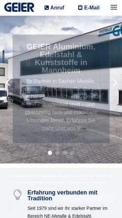 Vorschau der mobilen Webseite www.geier-metalle.de, Geier Metall- und Stahlhandel GmbH
