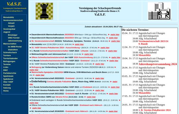 Vorschau von www.vdsf-bonn.de, Vereinigung der Schachsportfreunde Stadtverwaltung/Stadtwerke Bonn e.V.