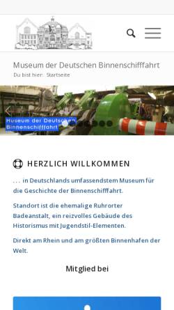 Vorschau der mobilen Webseite www.binnenschifffahrtsmuseum.de, Museum der Deutschen Binnenschifffahrt Duisburg-Ruhrort
