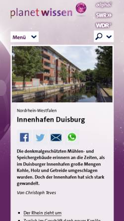 Vorschau der mobilen Webseite www.planet-wissen.de, Planet Wissen - Innenhafen Duisburg
