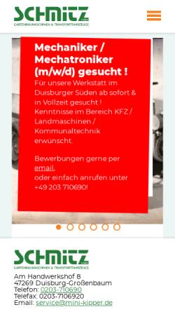 Vorschau der mobilen Webseite mini-kipper.de, Schmitz Gartenbaumaschinen und Transportfahrzeuge GmbH