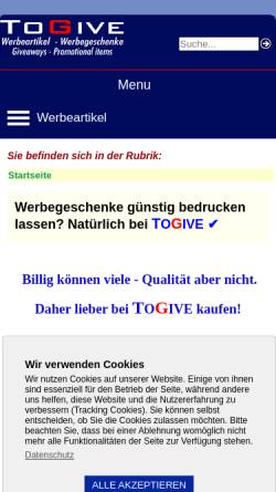 Vorschau der mobilen Webseite www.lupi.de, ToGive Werbeartikelvertrieb UG