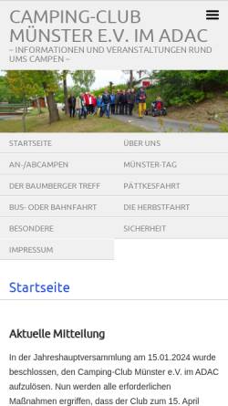 Vorschau der mobilen Webseite www.camping-club-muenster.de, Camping-Club Münster e.V. im ADAC
