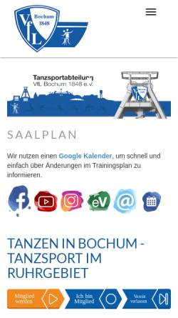 Vorschau der mobilen Webseite www.vfl-tanzen.de, Ruhr Casino Bochum e.V.