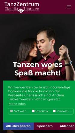 Vorschau der mobilen Webseite www.tanzzentrum-ct.de, TanzZentrum Claudia & Thorsten