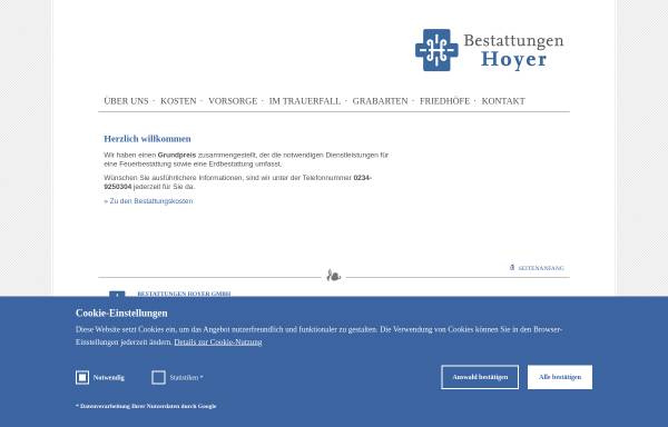 Vorschau von www.hoyer-bestattungen.de, Bestattungen Hoyer GmbH
