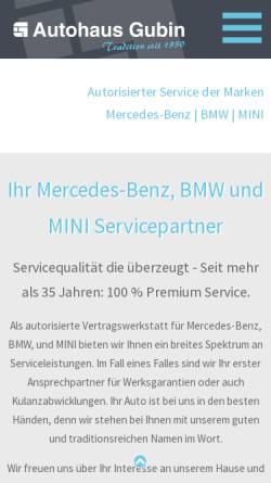 Vorschau der mobilen Webseite www.gubin.de, Autohaus Gubin