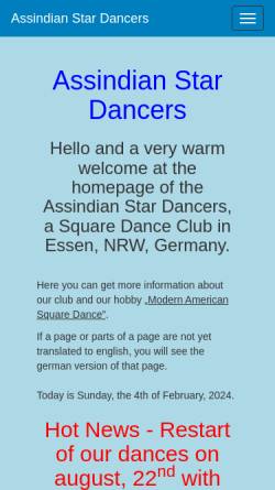 Vorschau der mobilen Webseite www.assindian-stars.de, Assindian Star Dancers e.V.