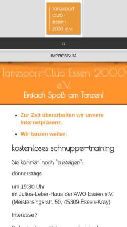 Vorschau der mobilen Webseite www.tanzsportclub-essen.de, Tanzsport-Club Essen 2000 e.V.