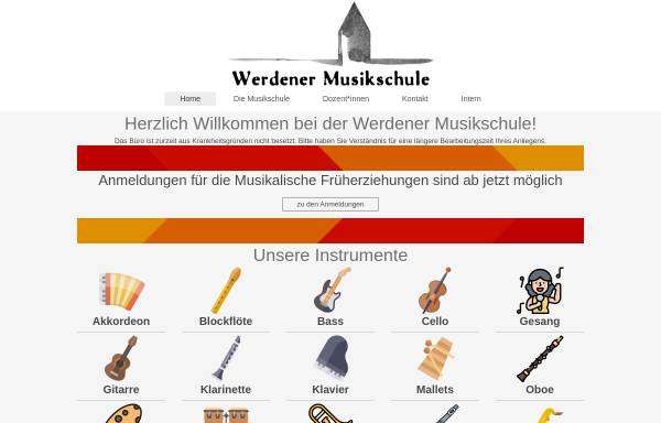 Vorschau von www.werdenermusikschule.de, Werdener Musikschule (young musicians college)