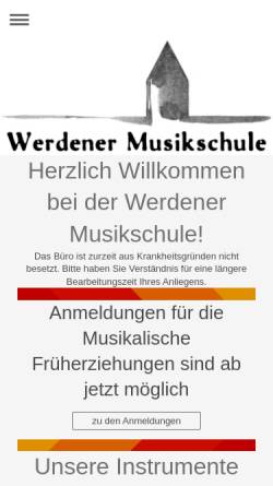 Vorschau der mobilen Webseite www.werdenermusikschule.de, Werdener Musikschule (young musicians college)