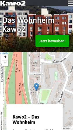 Vorschau der mobilen Webseite www.kawo2.rwth-aachen.de, Kawo2 e.V. - Studentenwohnanlage Kastanienweg