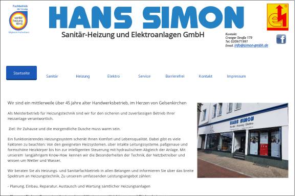 Vorschau von www.simon-gmbh.de, Hans Simon Sanitär- und Heizungsanlagen GmbH