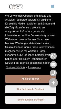 Vorschau der mobilen Webseite www.goldschmiede-bock.de, Gold + Platinschmiede Simone Bock