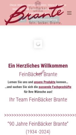 Vorschau der mobilen Webseite www.baeckerei-brante.de, Bäckerei und Konditorei Brante