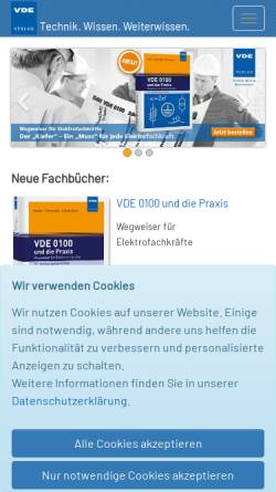 Vorschau der mobilen Webseite www.vde-verlag.de, VDE-Verlag GmbH